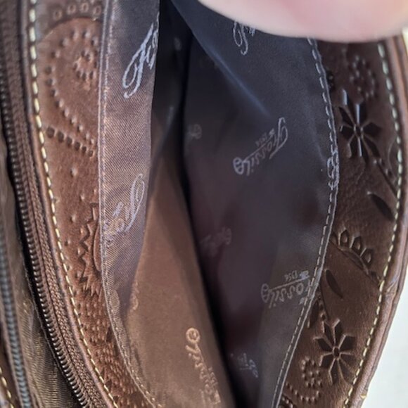 FOSSIL | Brown Floral Tooled Embossed Leather Crossbody or Handbag-EUC - Picture 7 of 16